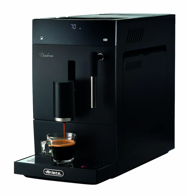 Cafetera superautomática Ariete Diadema negra para café en grano recién molido.