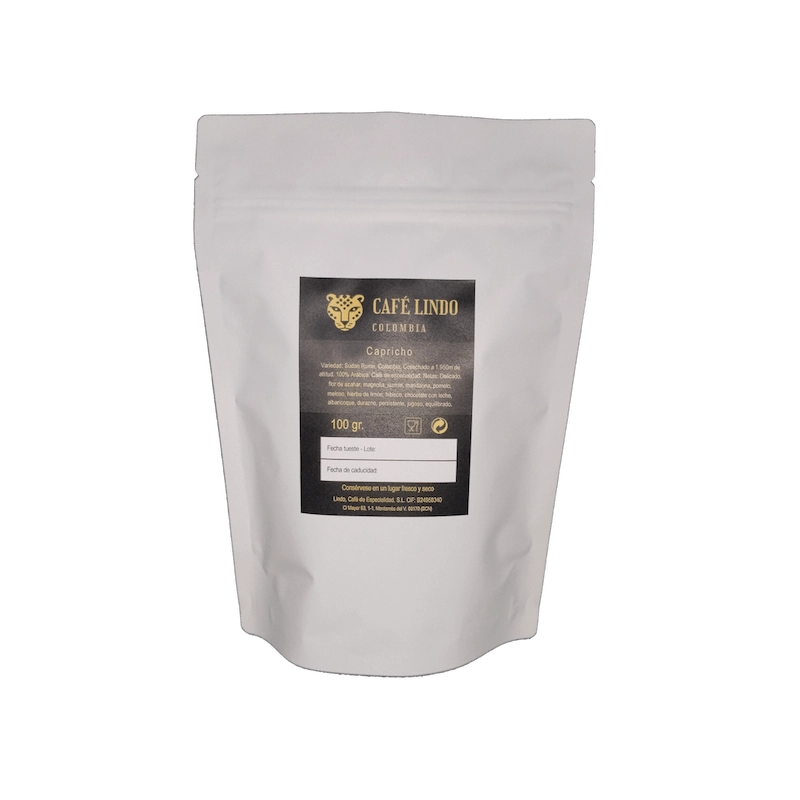 Bolsa de 100g de café de especialidad Capricho, variedad Sudan Rume de competición, tueste artesanal exclusivo.