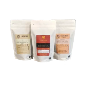Pack Trio Lindo Mini de Café Lindo con tres cafés de especialidad colombianos en bolsas de 100 g: Alegría, Esencia Lindo y Amanecer